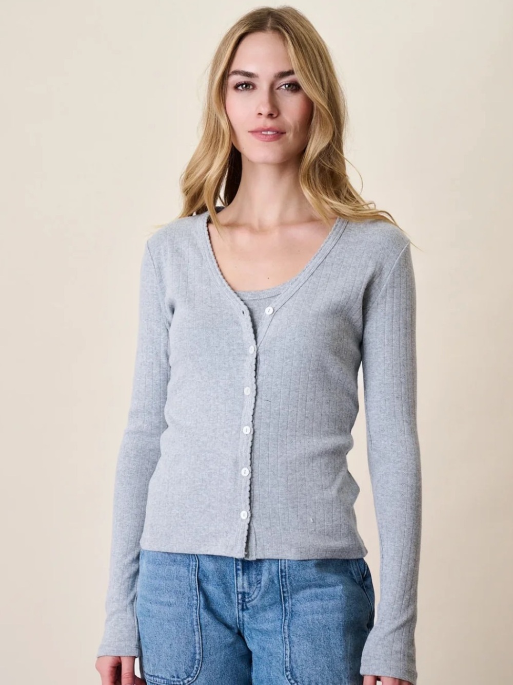 NWT Marea Liz Joy Gray Pointelle Cardigan and Tank Size Medium